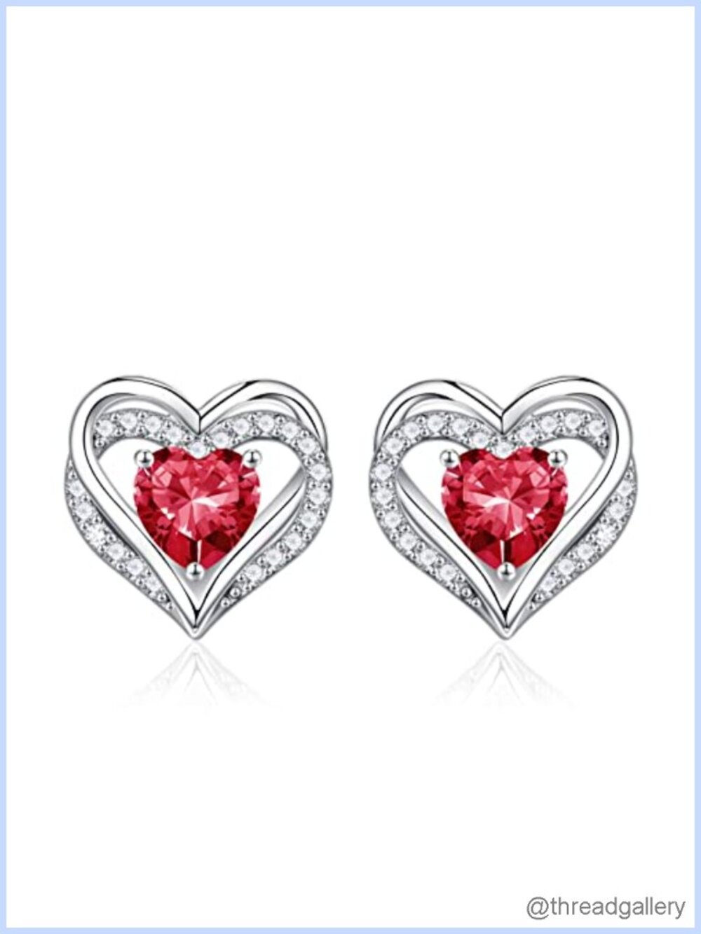 Heart Stud Earrings 925 Sterling Silver Created Ruby Birthstone